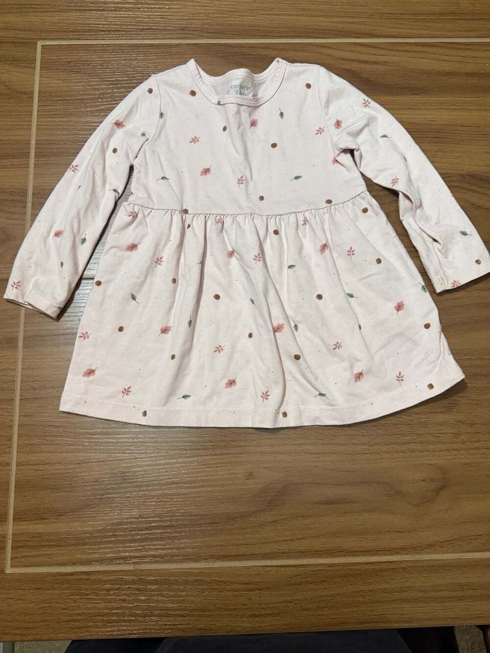 Carter's Long Sleeve Dress Size 24M Pink Leaf Print